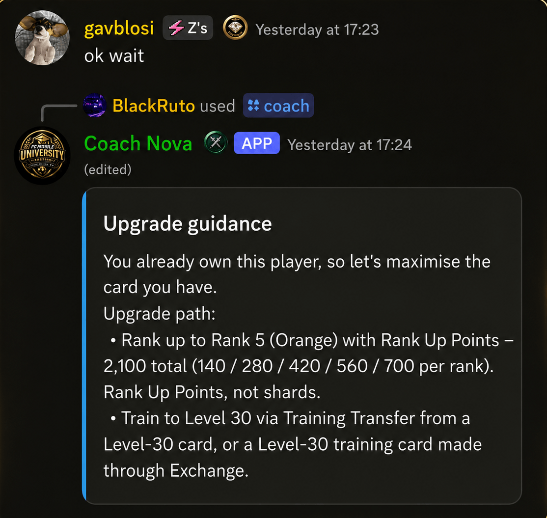 Coach Nova — Upgrade Guidance — Authentic evidence