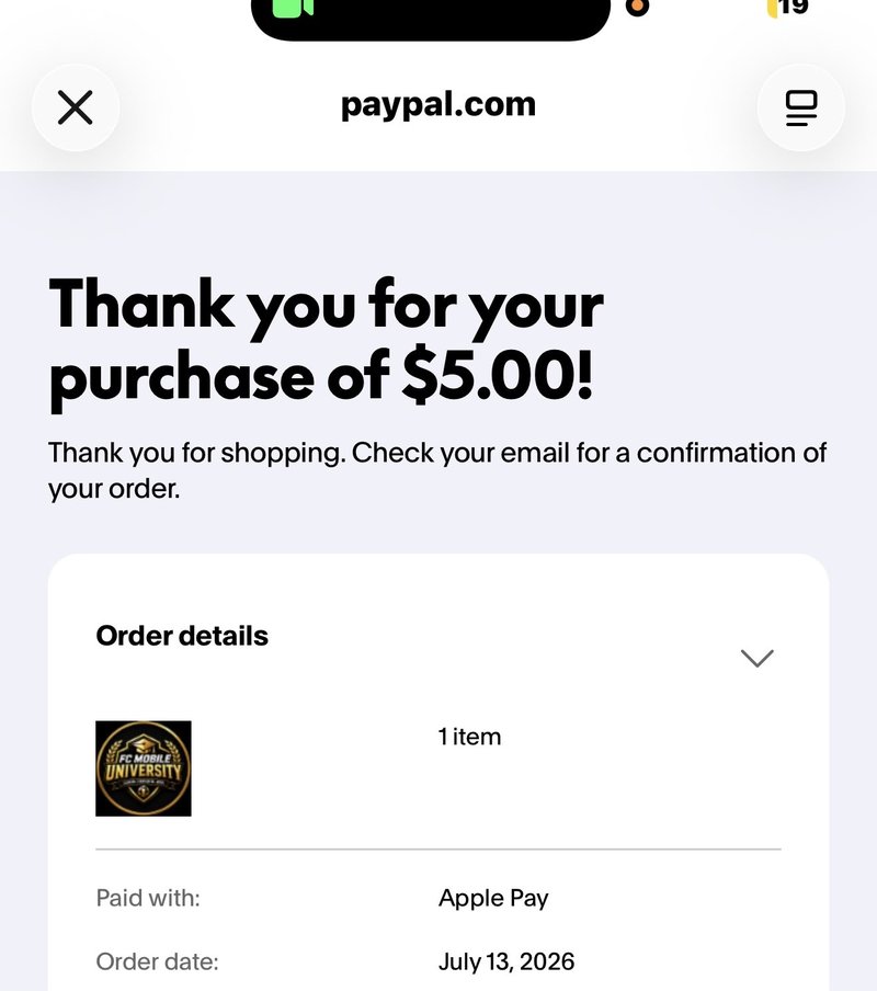 Verified PayPal purchase of FC Mobile University Premium
