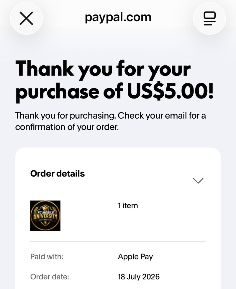 Verified PayPal purchase of FC Mobile University Premium