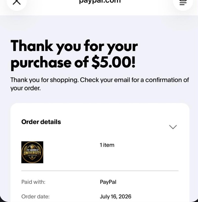 Verified PayPal purchase of FC Mobile University Premium